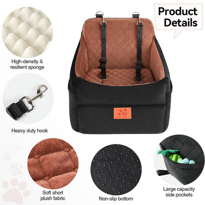 GL GLENSLAVE Dog Car Seat for Small/Medium Dogs – Thick Cushion, Washable Cover & Pockets