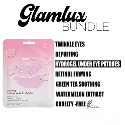 Glam Lux Beauty Bundle: Mystery Makeup Sets + Patches, Matte Blush, Setting Spray & Ombre Lip Treatment