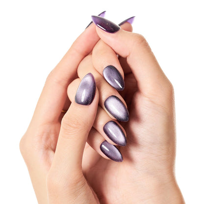 GLAMERMAID Dark Purple Magnet Cat Eyes Press On Nails – Short Almond, Black Aurora Jelly Gel Kit