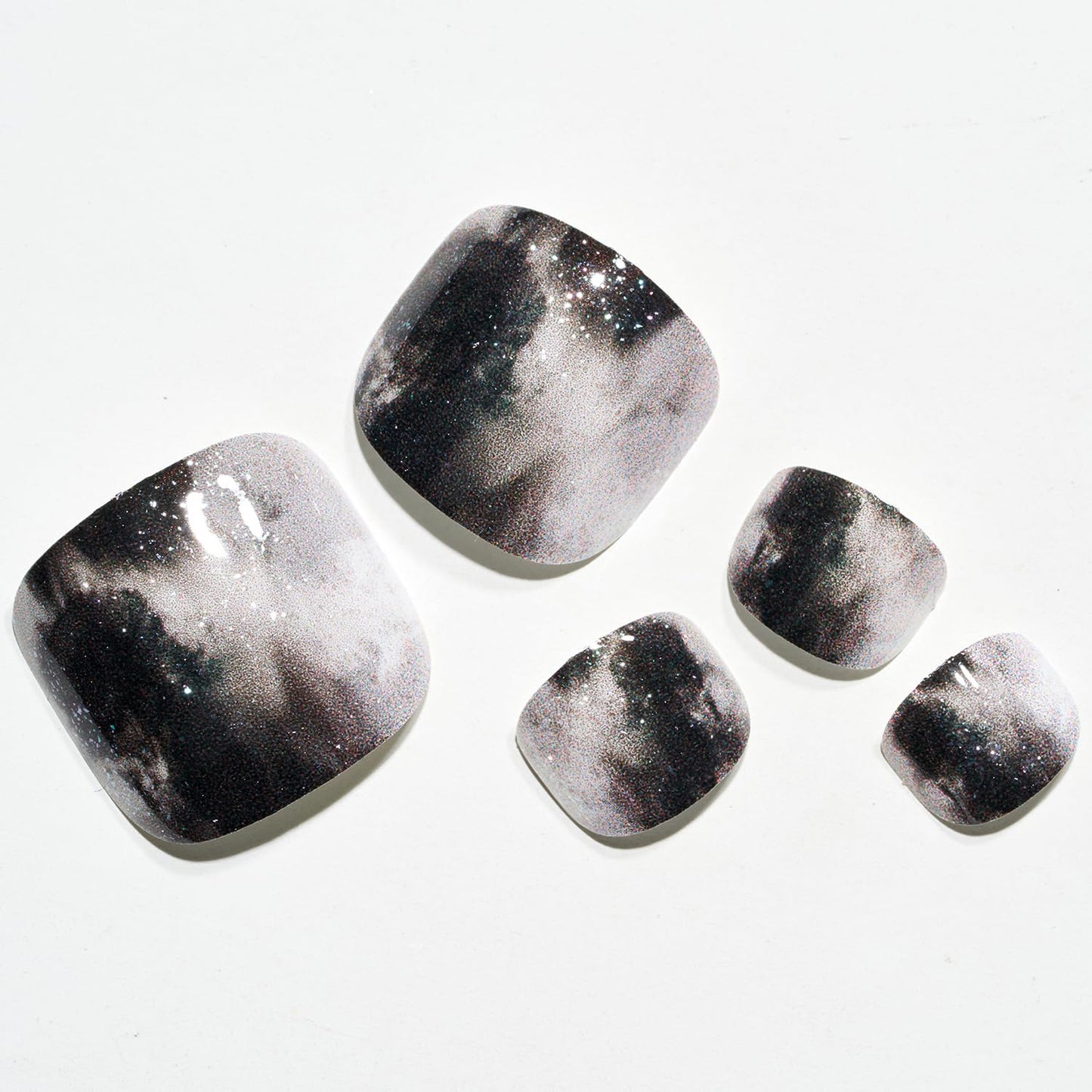 GLAMERMAID Press on Toenails – Glitter Black & White Marble Gel Finish Kit