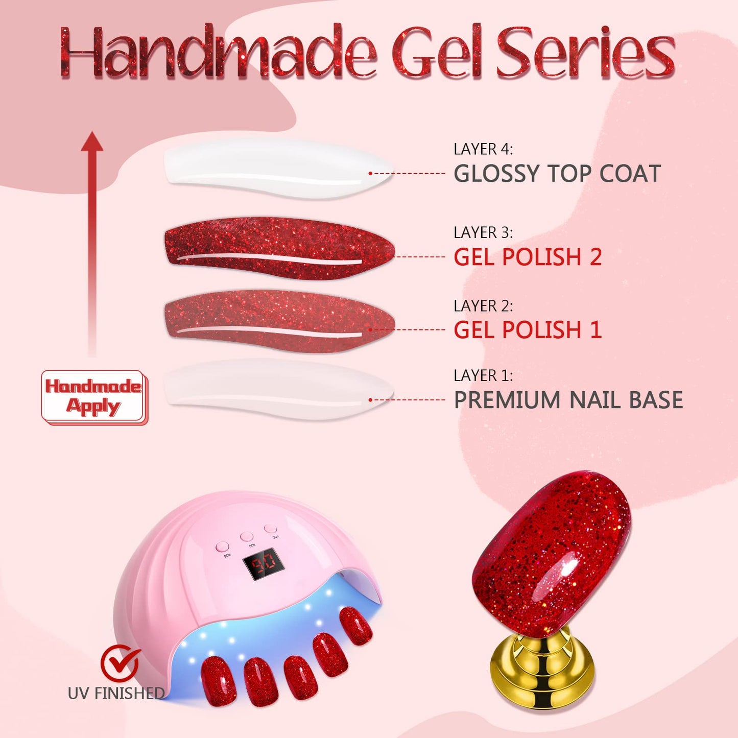 GLAMERMAID Golden Red Press-On Nails – Medium Almond Jelly Gloss Kit