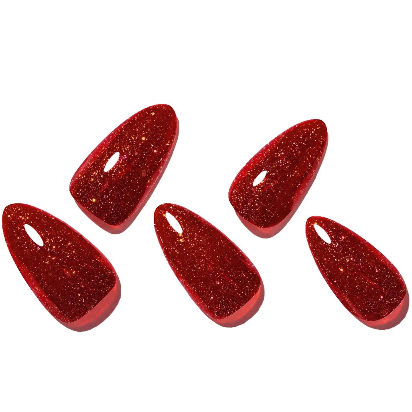GLAMERMAID Golden Red Press-On Nails – Medium Almond Jelly Gloss Kit
