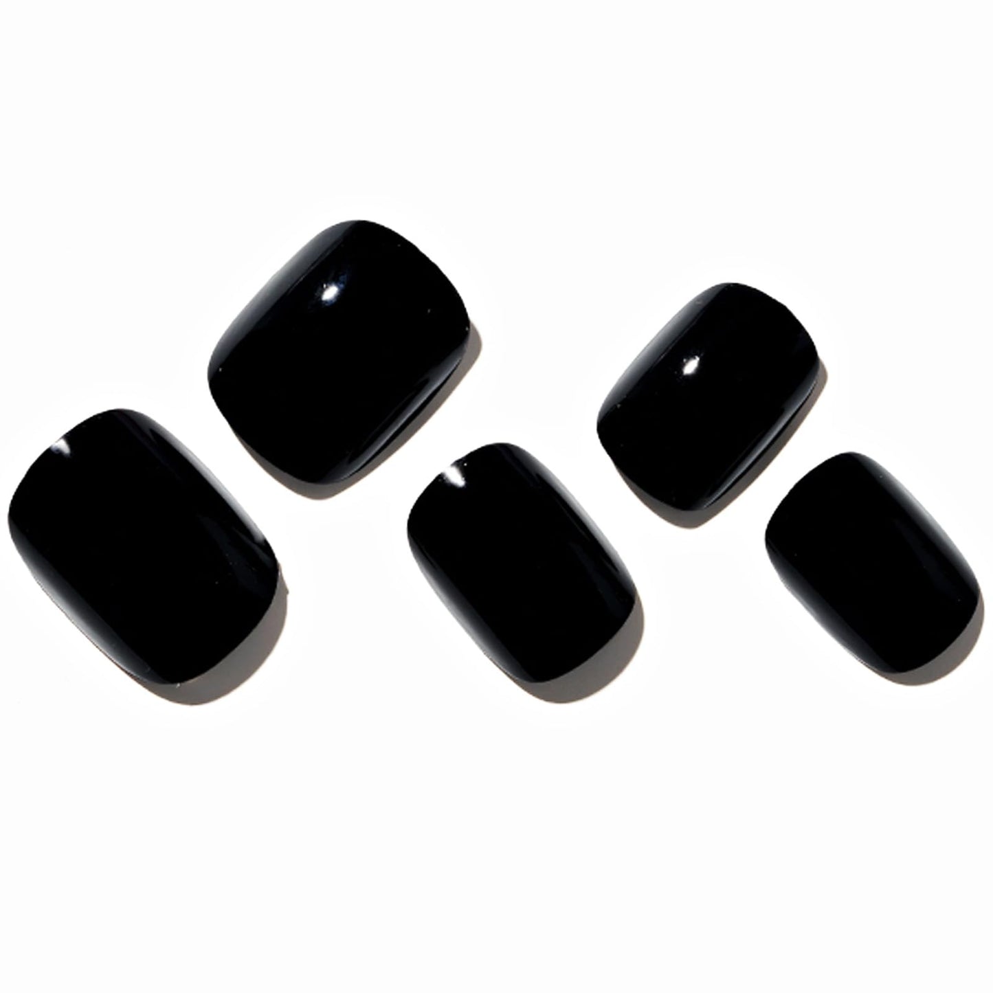 GLAMERMAID Extra Short Press On Nails – Gothic Black, Glossy UV Gel Finish, Reusable Full Cover Kit