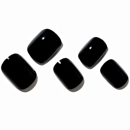 GLAMERMAID Extra Short Press On Nails – Gothic Black, Glossy UV Gel Finish, Reusable Full Cover Kit