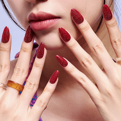 GLAMERMAID Golden Red Press-On Nails – Medium Almond Jelly Gloss Kit