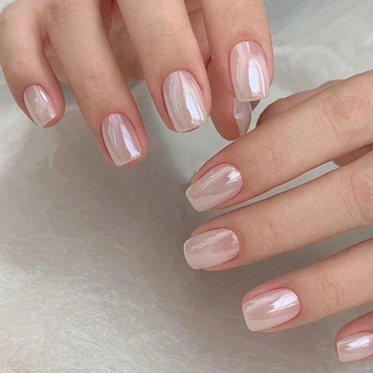 GLAMERMAID Pure White Pearl Chrome Extra Short Press-On Nails | Glazed Handmade Gel Finish