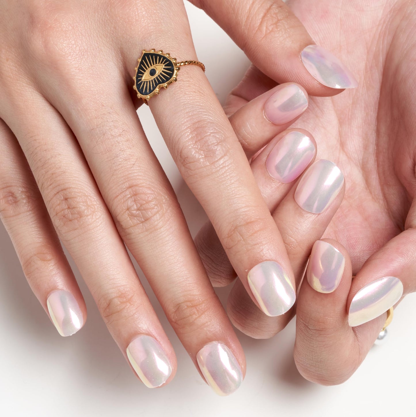 GLAMERMAID Pure White Pearl Chrome Extra Short Press-On Nails | Glazed Handmade Gel Finish