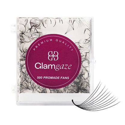 GLAMGAZE 500 Promade Fans | 3D-16D Volume Lash Extensions | 0.05–0.07mm Thick | 8–17mm Length
