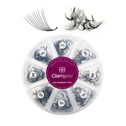 Glamgaze GLAMGAZE 800 Promade Fans – 8-15mm Mixed Lengths, 5D–16D, C/CC/D Curl, 0.05–0.07mm