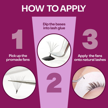 GLAMGAZE 500 Promade Fans | 3D-16D Volume Lash Extensions | 0.05–0.07mm Thick | 8–17mm Length