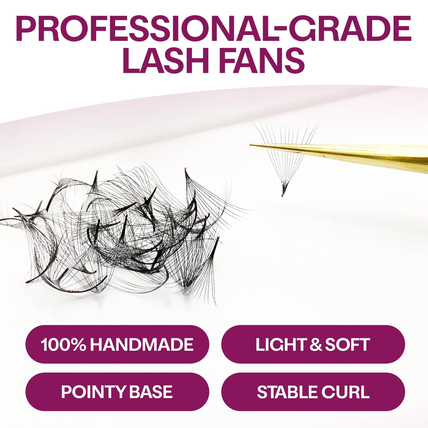 GLAMGAZE 500 Promade Fans | 3D-16D Volume Lash Extensions | 0.05–0.07mm Thick | 8–17mm Length