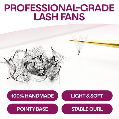 GLAMGAZE 500 Promade Fans | 3D-16D Volume Lash Extensions | 0.05–0.07mm Thick | 8–17mm Length