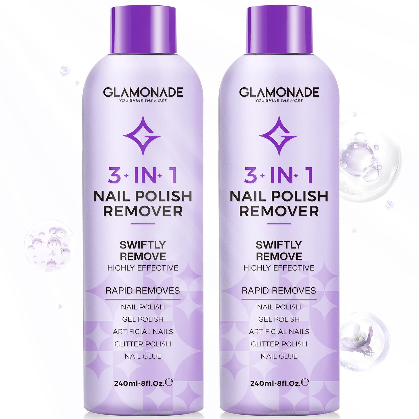 Glamonade Acetone Nail Polish Remover – 8 oz x 2 Pack for Gel, Acrylic, Dip Powder (Grape Seed Oil)