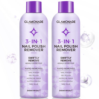 Glamonade Acetone Nail Polish Remover – 8 oz x 2 Pack for Gel, Acrylic, Dip Powder (Grape Seed Oil)