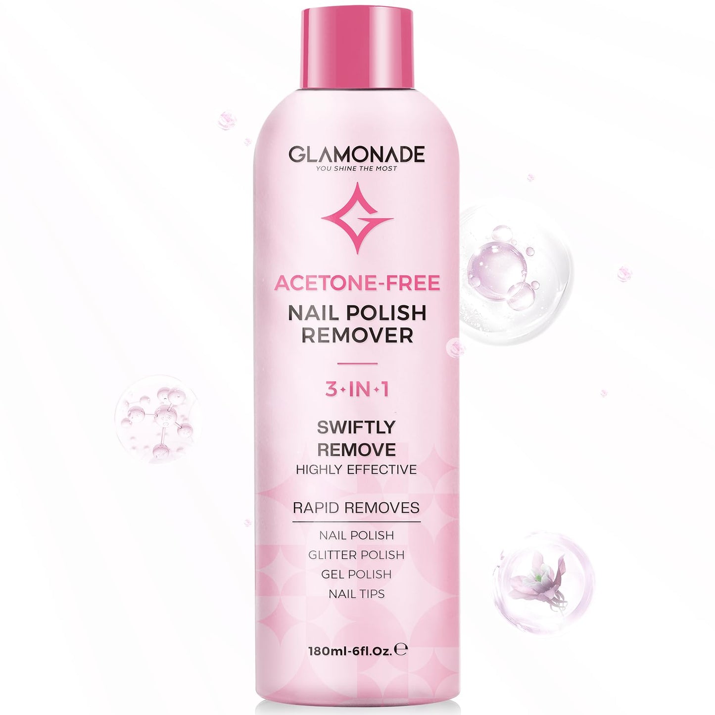 Glamonade Gel Nail Polish Remover – Non-Acetone Soak Off, Rose Seed Oil, 6 oz | Home Salon Essentials