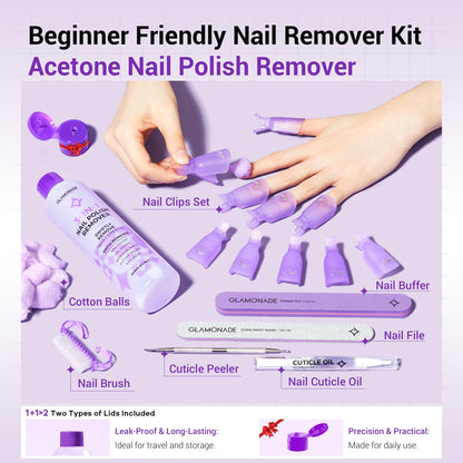 Glamonade Acetone Nail Polish Remover Kit – Quick Gel & Dip Powder Removal