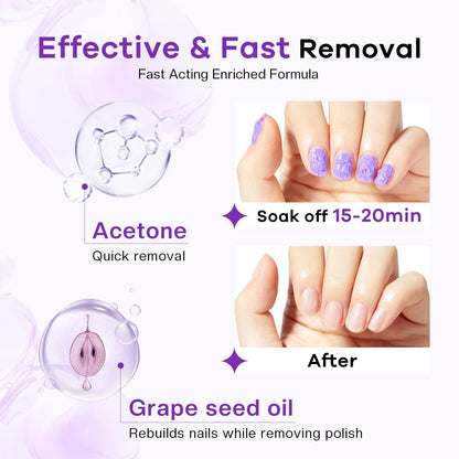 Glamonade Acetone Nail Polish Remover Kit | Gel, Acrylic & Glitter Removal at Home (8 Fl Oz) with File & Buffer