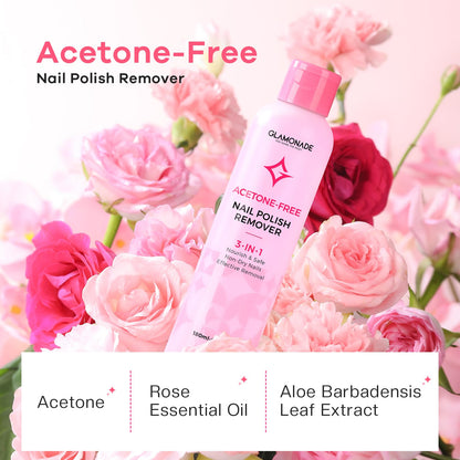 Glamonade Gel Nail Polish Remover – Non-Acetone Soak Off, Rose Seed Oil, 6 oz | Home Salon Essentials