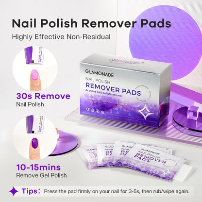 Glamonade Nail Polish Remover Pads 50 Pack Bulk Set | Quick Gel & Regular Polish Removal