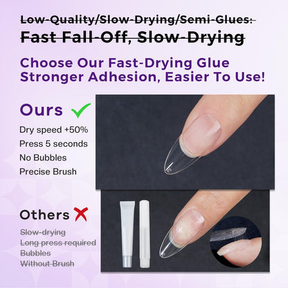 Glamonade Super Strong Brush-On Nail Glue with Tip Applicator | Mess-Free, Quick-Dry & Travel-Friendly