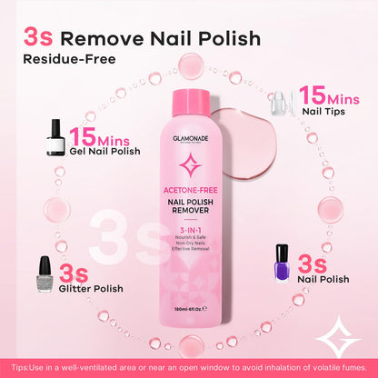 Glamonade Gel Nail Polish Remover – Non-Acetone Soak Off, Rose Seed Oil, 6 oz | Home Salon Essentials