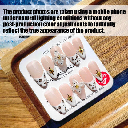 Gleamrain Luxury Handmade Press-On Nails – Almond Shape, M Size, 10Pcs with Floral 3D Design