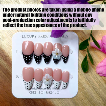 Gleamrain Handmade Almond Press-On Nails – Medium (M), 10-Piece Luxury Floral Design