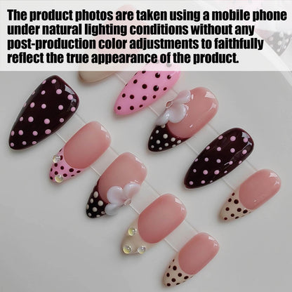 Gleamrain Almond Handmade Press-On Nails – Medium Length Nude Floral French Tip