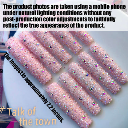 Gleamrain XXL Press-On Nails — Extra Long Square Nails with 3D Floral Pattern & Rhinestones (10pcs, Size M, Pattern 1110)