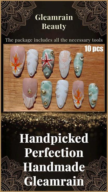 Gleamrain Handmade Press-On Nails – Almond Shape, Size M, Luxury 10-Piece Set by P04
