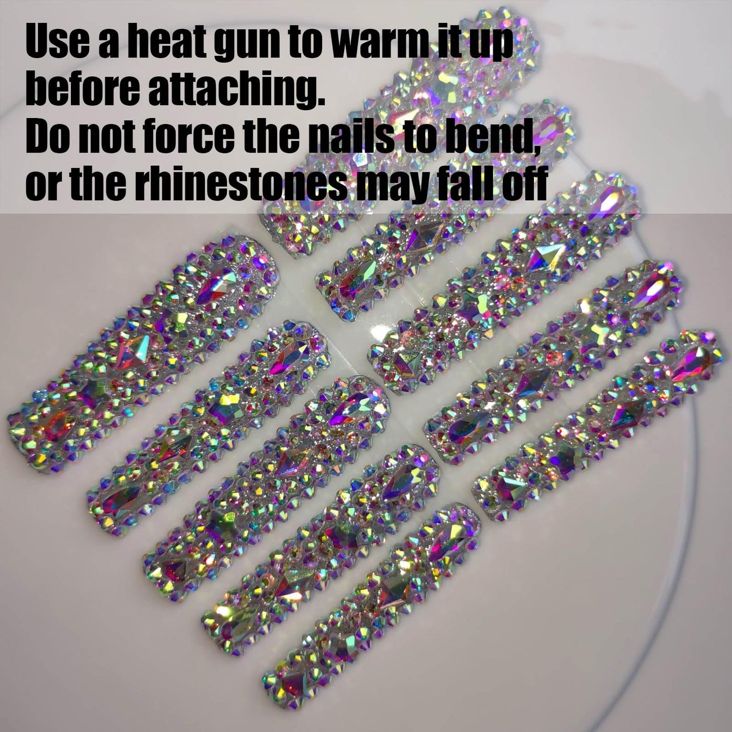 Gleamrain XXL Press-On Nails – Extra Long Square Handmade with Rhinestones, 10pcs, M Size (Pattern 1104)