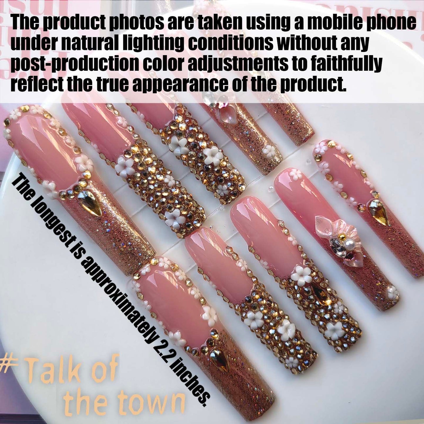 Gleamrain XXL Press-On Nails - Extra Long Square Handmade Luxury Design (10pcs, M) Pattern 1109