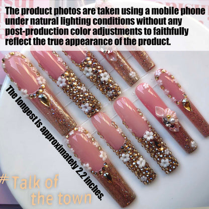 Gleamrain XXL Press-On Nails - Extra Long Square Handmade Luxury Design (10pcs, M) Pattern 1109