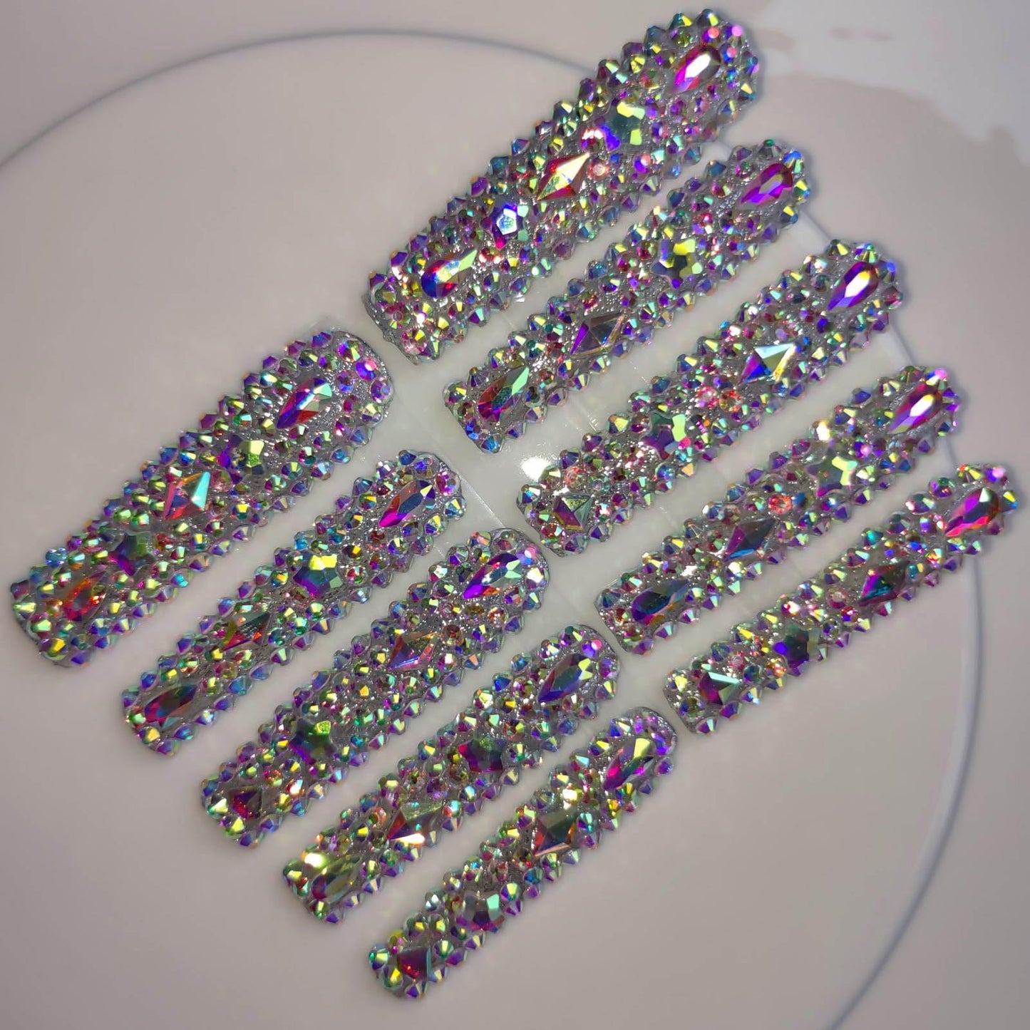 Gleamrain XXL Press-On Nails – Extra Long Square Handmade with Rhinestones, 10pcs, M Size (Pattern 1104)