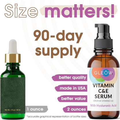 GLEOW Vitamin C Serum with Hyaluronic Acid – Hydrating Face Serum for All Skin Types | 2 oz