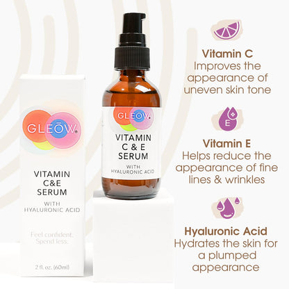 GLEOW Vitamin C Serum with Hyaluronic Acid – Hydrating Face Serum for All Skin Types | 2 oz