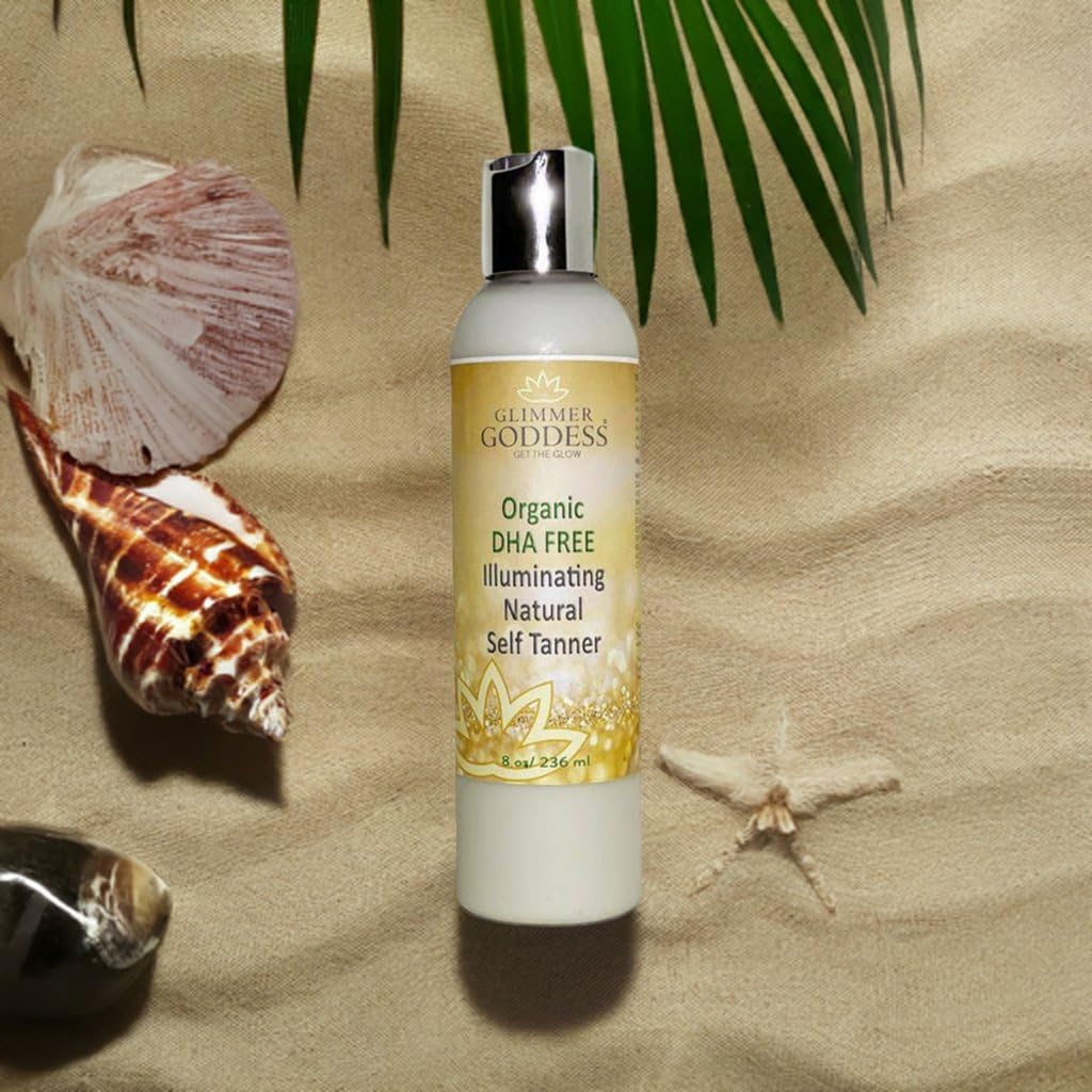 GLIMMER GODDESS Organic DHA-Free Self Tanner - Dark Sunless Tanning Lotion, 8 oz