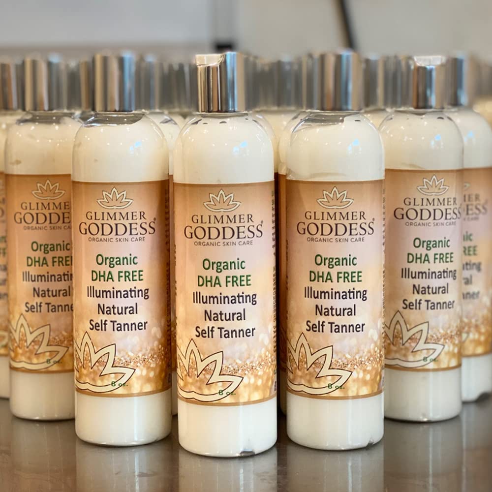 GLIMMER GODDESS Organic DHA-Free Self Tanner - Dark Sunless Tanning Lotion, 8 oz
