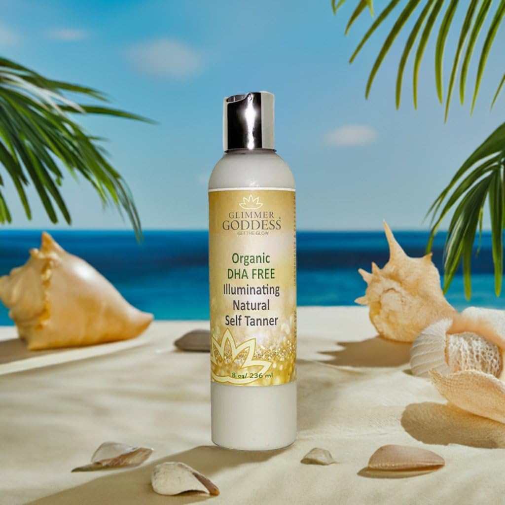 GLIMMER GODDESS Organic DHA-Free Self Tanner - Dark Sunless Tanning Lotion, 8 oz