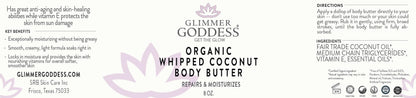Glimmer Goddess Organic Whipped Coconut Oil Body Butter – Lavender Lemon, 8 oz | Vegan