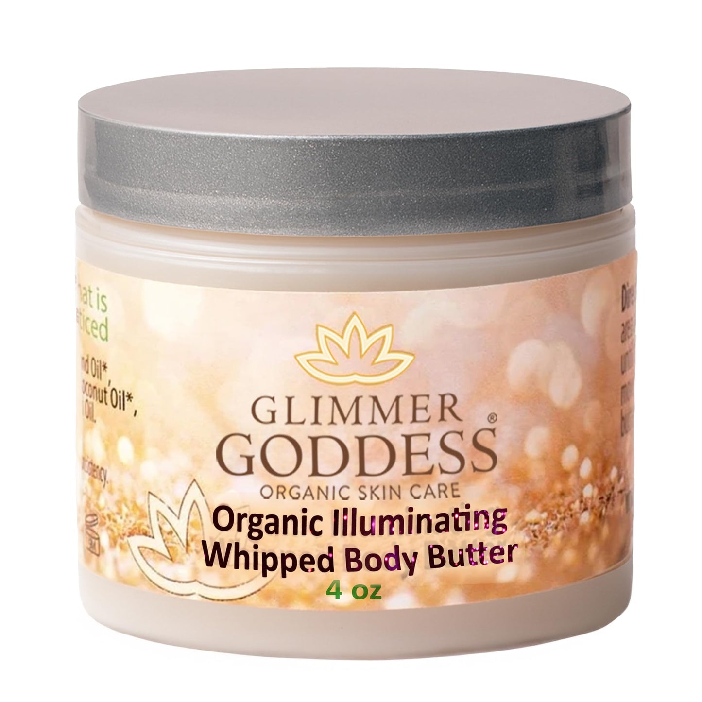 Glimmer Goddess Shimmer Body Butter - Organic Whipped Shea Hydration, Silky Glow Bronze Super 4 oz