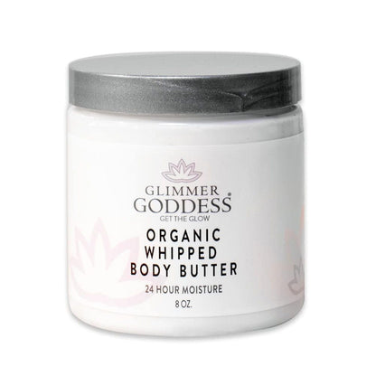 Glimmer Goddess Organic Whipped Body Butter – Shea & Cocoa with Almonds & Coconut Oil, Strawberries & Cream, 8oz