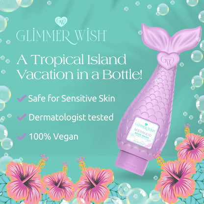 Glimmer Wish Mermaid Kids Body Wash – Gentle, Sulfate-Free Cleanser for Kids, Tropical Beach Scent, 12 Fl Oz