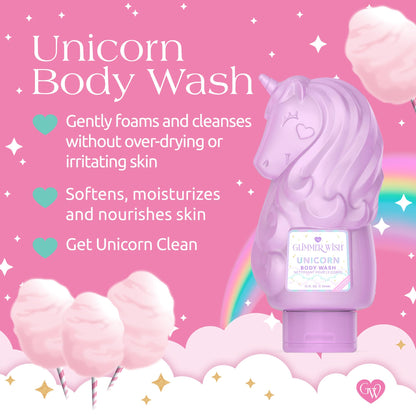Glimmer Wish Unicorn Kids Body Wash – Gentle, Sulfate-Free Cleanser with Vanilla Cotton Candy Scent | 12 fl oz
