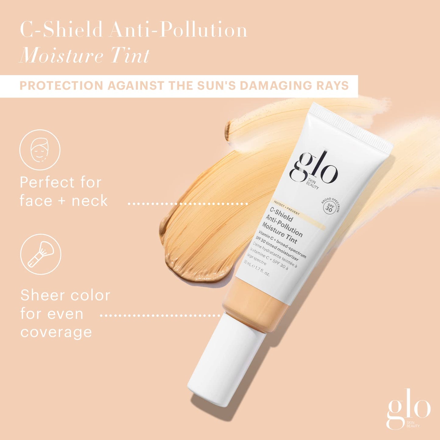 Glo Skin Beauty C-Shield Anti-Pollution Moisture Tint SPF 30 – Vitamin C Tinted Moisturizer for Face (1.7 oz, 2N-Light)