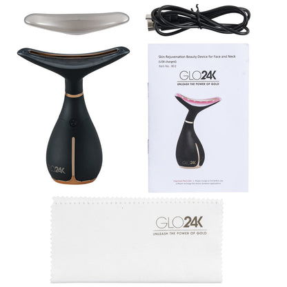 GLO24K Neck & Face LED Beauty Massager + 24k Moisturizing Day Cream | At-Home Spa Duo