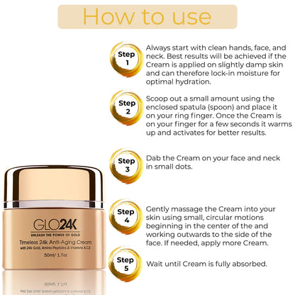 GLO24K 24k Gold Anti-Aging Cream & Serum – Peptides & Vitamins A C E