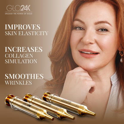 GLO24K Instant Facelift Cream – 24k Gold, Hyaluronic Acid, Peptides & Vitamins | Value Pack of 3