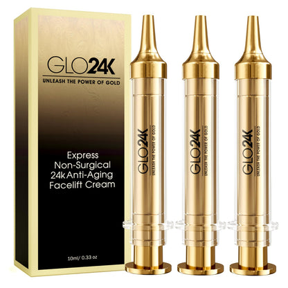 GLO24K Instant Facelift Cream – 24k Gold, Hyaluronic Acid, Peptides & Vitamins | Value Pack of 3