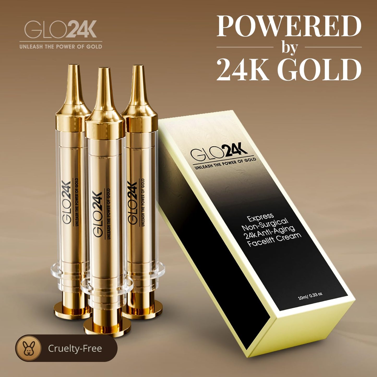 GLO24K Instant Facelift Cream – 24k Gold, Hyaluronic Acid, Peptides & Vitamins | Value Pack of 3